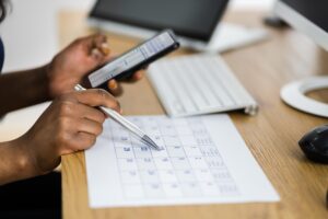 A manager using workforce management software.
