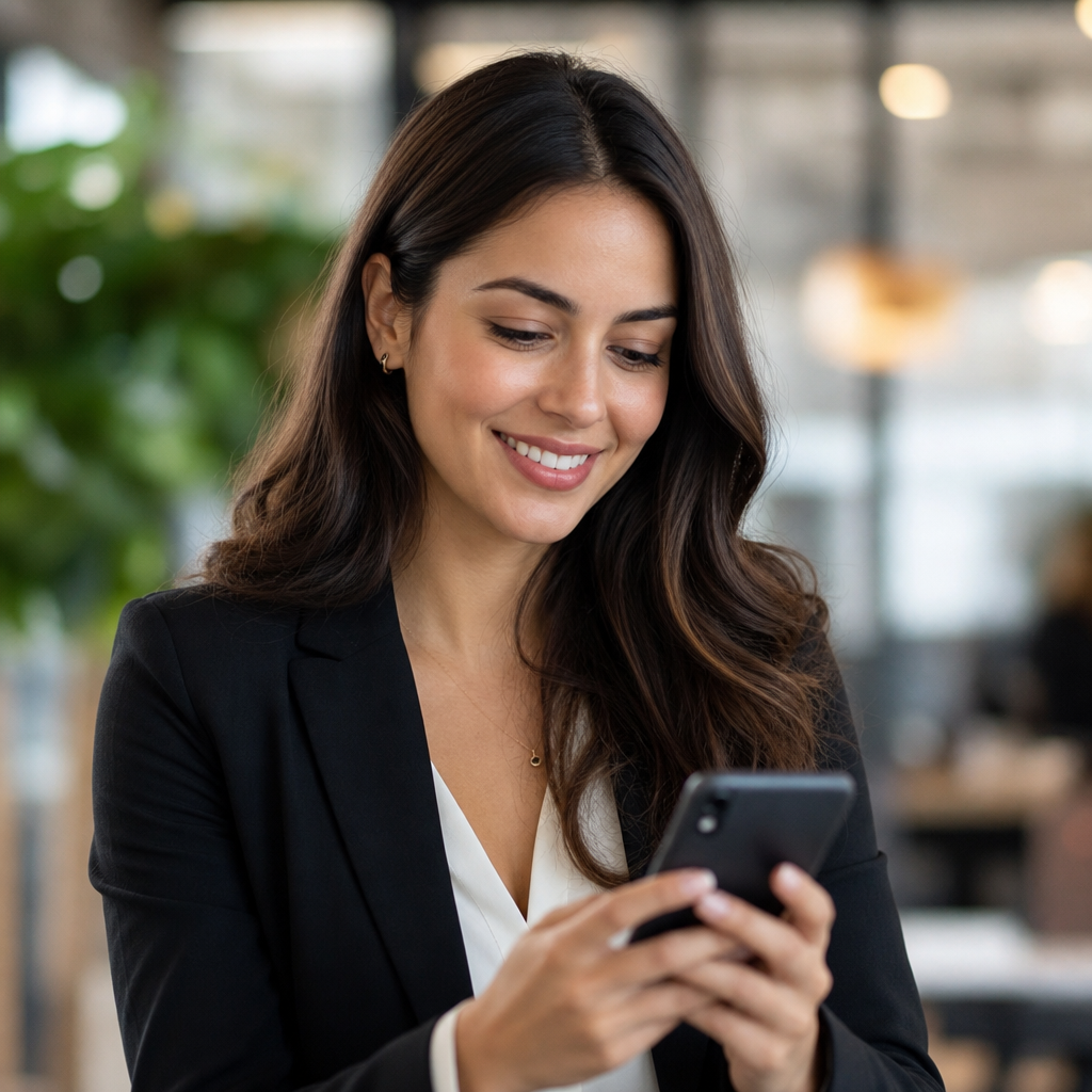 Young professional female looking at a mobile devi 20260710 123016