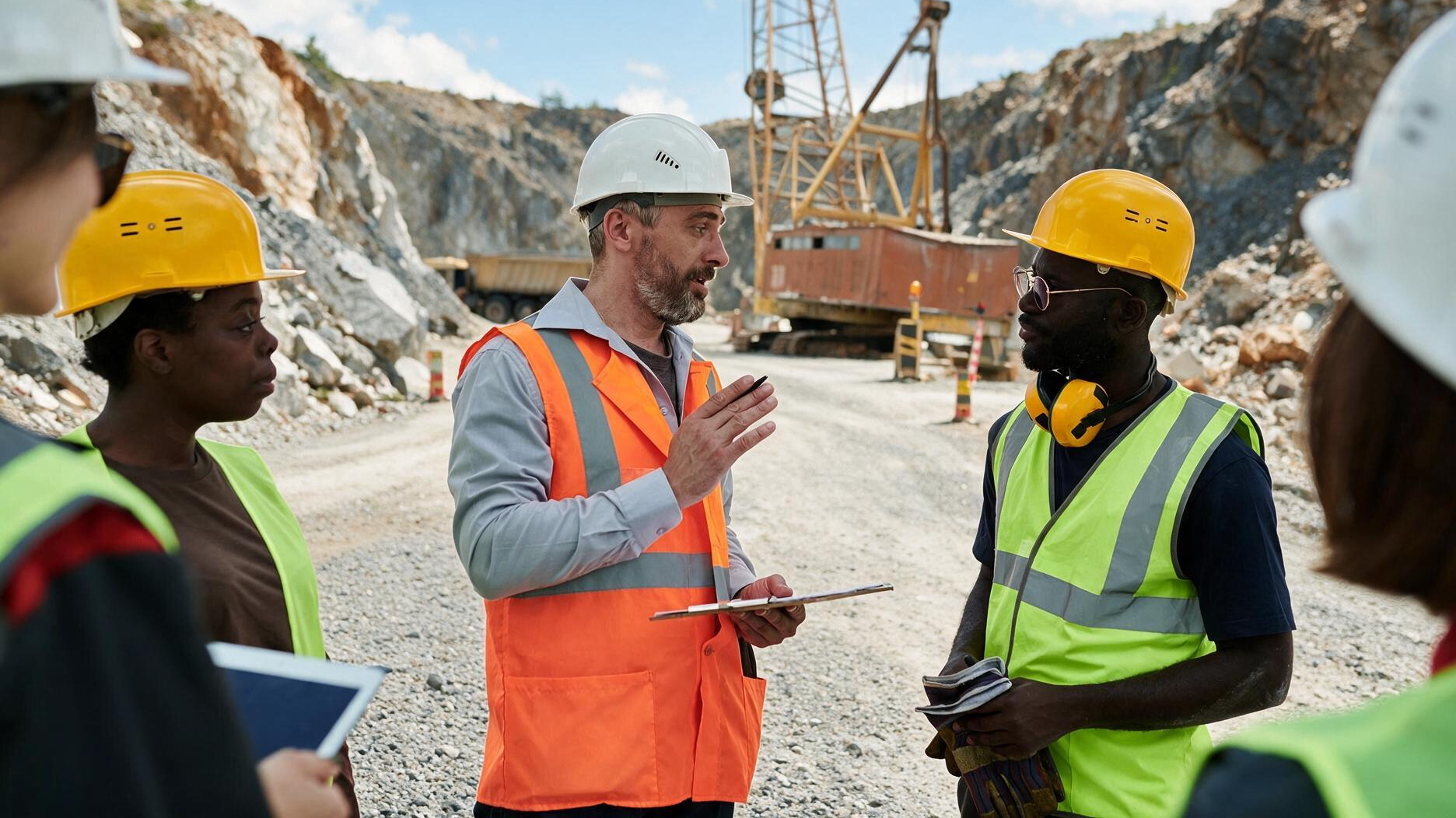 Mining supervisor confirming workforce attendance before a shift change.