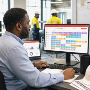 Operations manager reviewing workforce roster data
